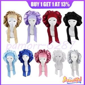 Women Satin Bonnet Long Hair Care Sleep Hat Cap Night Silk Feel Head Wrap Turban - Picture 1 of 23