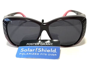 New POLARIZED Fits Over Your Glasses SOLAR SHIELD Sunglasses Women Black + Pink - Picture 1 of 5