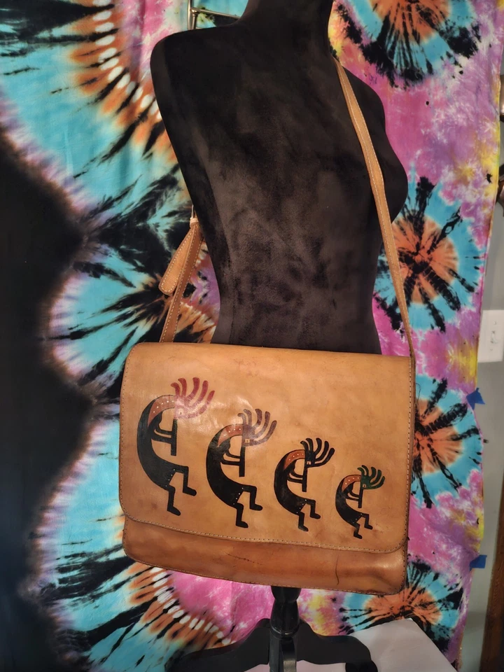 Kokopelli 皮革消息包棕色大号肩西南波西米亚 — 第 1/4 张图片