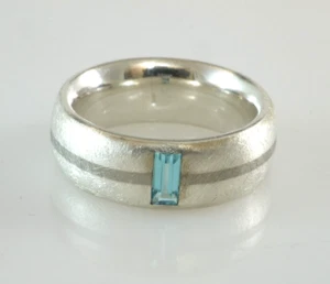 925 Sterling Silber Ring mit Blautopas und Palladium Streifen GR 58 - Bild 1 von 2