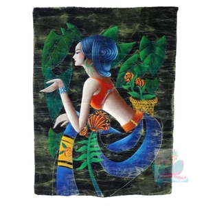 Thai Minority Girl Art Wall Hanging Oil-painting style Batik Tapestry 112x86cm - Picture 1 of 11