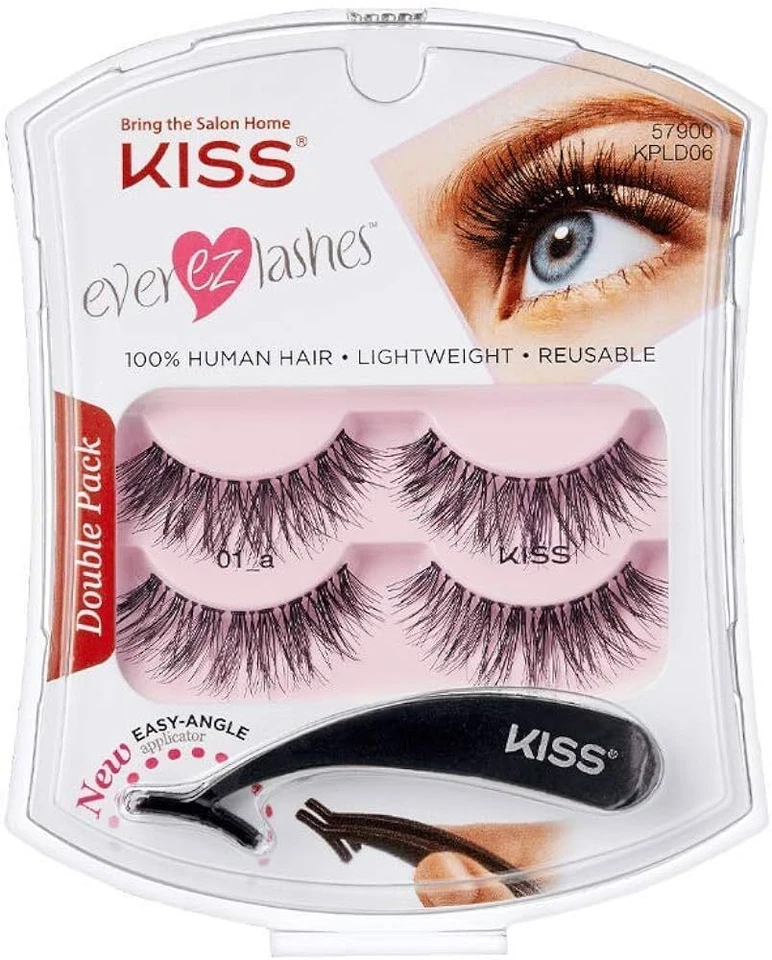 Kiss Ever EZ 100 % Echthaar Wimpern Doppelpackung mit Applikator (Stil wählen)