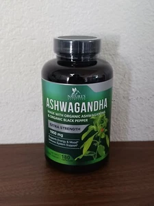 Organic Ashwagandha 1950mg - Stress Support Supplement Made with Black Pepper O - Picture 1 of 3