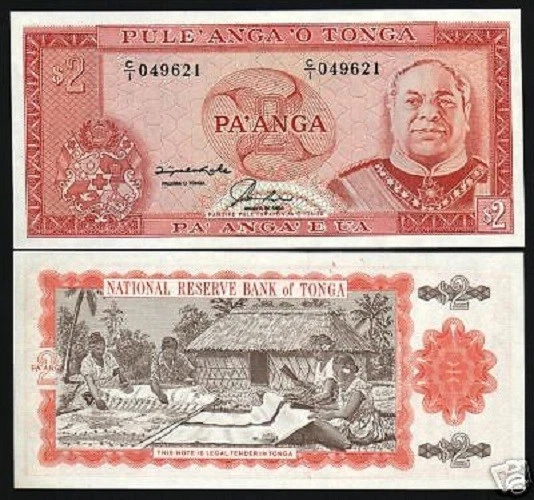 TONGA 2 PAANGA P26 1992 KING WOMAN TAPA CLOTH UNC LOT BANK NOTE 10 PCS CURRENCY - Image 1 of 1