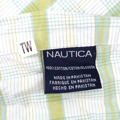 Nautica Twin Bed Flat Sheet 100%Cotton Plaid White Green Blue TeenBoys 64x96 - Image 1 of 4