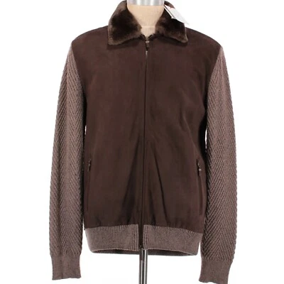 Chaqueta Luciano Barbera Nueva con Etiquetas Lana/Cachemira/Cuero Paneles Talla 54 XL en Marrón Foto 1 de 4