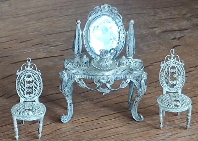 Anciens Meubles De Maison De Poupée Miniatures Filigrane Argent/Jouet Ancien - Photo 1/4