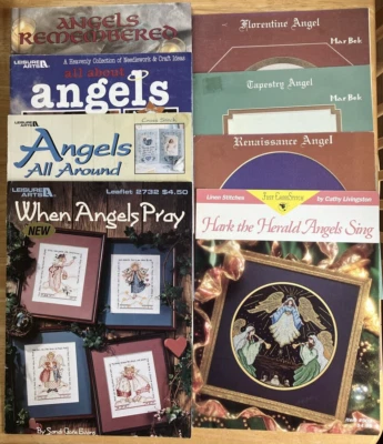 Lot Of 8  Cross Stitch Leaflets Craft Booklet & Hardcover Book Angels - Image 1 of 4
