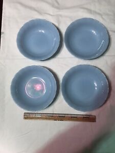 Rare Set 4 Delphite Blue Pyrex 7 5/8 Inch Serving Bowl Vintage Piecrust Dish