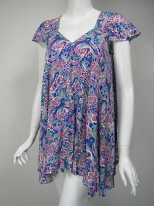 Túnica Top de Trapecio MATILDA JANE Azul Periwinkle Verde Estampado Orquídea Cuello en V S Nueva con Etiquetas - Imagen 1 de 3