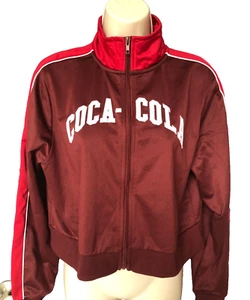 Women's Size M Coca-Cola Zip Up Crop Track Jacket Sweatshirt Burgundy - Picture 1 of 11