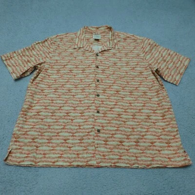 LL Bean Shirt Mens XL Button Up Hawaiian Camp Geometric Loop Collar Orange - Image 1 of 4