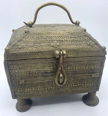 Vtg Dhokra Brass Trinket Box India Wax Casting Antique Tribal Asian - Image 1 of 4