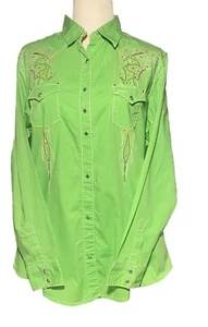 Camicia donna Wrangler Rock 47 a scatto taglia XL verde lime western borchie cowgirl - Foto 1 di 11