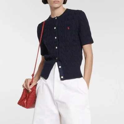 Cárdigan para mujer talla S/Ralph Lauren tejido con cable manga corta azul marino Foto 1 de 4