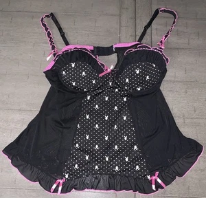A7 PLAYBOY CORSET LINGERIE BLACK PINK WHITE BUNNY LOGO GARTER TABS X-LARGE SHEER - Picture 1 of 24