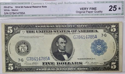 1914 $5 Federal Reserve Note Chicago FR#871a - VF25 - Image 1 of 4