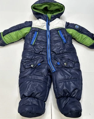 Traje de nieve Rothschild 3-6 meses acolchado una pieza con capucha cremallera cubiertas de manos niño azul Foto 1 de 4