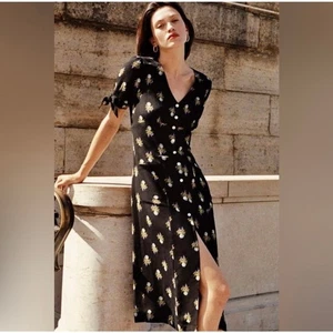 Rouje Paris Leina Bouquet Button Front Bow Sleeve Midi Dress 38 / 6 - Picture 1 of 9