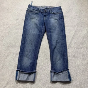 Mavi Jeans Womens 28 Blue Denim Miriam Cropped Cuffed Relaxed Fit Paisley Trim - Picture 1 of 14