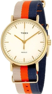 Женские часы Timex Fairfield оранжевый синий желтовато-коричневый ремешок золотистый цвет TW2P91600 - Изображение 1 из 3