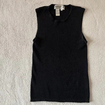 Camiseta sin mangas Joseph A negra seda metálica brillante acanalada punto medio festival clásico Foto 1 de 4