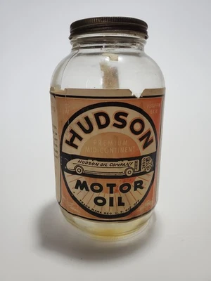Lata/garrafa de óleo vintage.  Marca Hudson. Garrafa muito rara dos anos 30. Difícil de encontrar. - Imagem 1 de 4