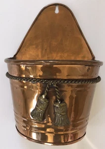 Vintage Brass Wall Pocket Planter w/ Rope & Tassel Detail Rustic Decor India - Picture 1 of 7