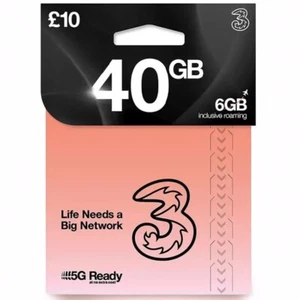 40GB Data + UNLIMITED UK Mins & Texts 5G Three Network SIM Card - NO CONTRACT - Picture 1 of 11