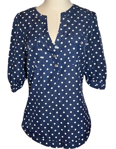 41 Hawthorn Short Sleeve Polka Dot Blouse Navy Blue GREAT DETAILS - Picture 1 of 11