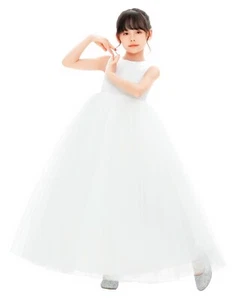 Satin Heart Cutout Tulle Flower Girl Dress Wedding Pageant Dresses Toddler Dress - Picture 1 of 30