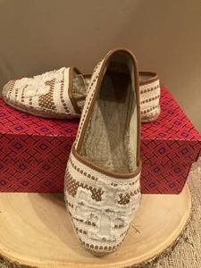 TORY BURCH Shaw ESPADRILLE Canvas and Jute SLIP ON Flat Loafers - WOMEN’S 7.5 US - Picture 1 of 15