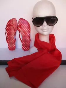 SET 3 PZ SANDALI FOULARD ROSSI + OCCHIALI A GOCCIA - Foto 1 di 2