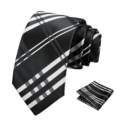 Conjunto de corbata negra a rayas para hombre y cuadrado de bolsillo formal 3,15"8... Foto 1 de 4
