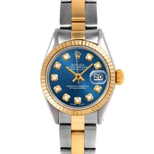 Rolex Ladies TT Datejust Blue Diamond Dial Oyster Band Fluted Bezel Watch - Picture 1 of 3