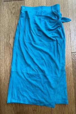 Escada Teal Blue Suede Pencil Tie Wrap Long Skirt  Sz 38 US 8 - Image 1 of 4