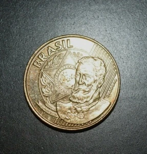 25 CENTAVOS BRASIL, GENUINE 2001 BRONZE COIN, (1.50" Diameter), New, "AU" - Picture 1 of 3