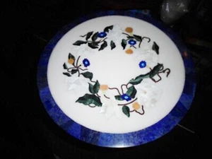 Mesa de piedra con incrustaciones de mármol blanco hecha a mano Pietradura arte floral regalo para él/ella - Imagen 1 de 8