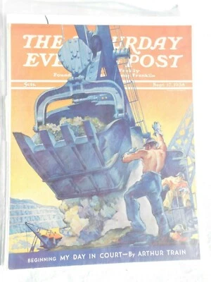 Винтажная субботняя вечерняя почтовая обложка только 17 сентября 1938 железный гигантский экскаватор P10 - Изображение 1 из 2