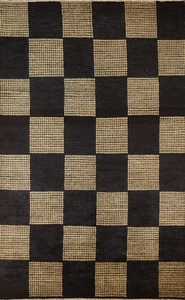 Checked Modern Gabbeh Area Rug 6'x8' Hand-knotted Wool Carpet - Picture 1 of 12
