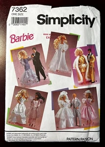 Simplicity #7362 Pattern 11½" Barbie & 12" Ken Bridal & Evening Clothes UNCUT FF - Picture 1 of 5