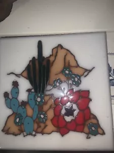 Masterworks Handcrafted Ceramic Southwest Cactus Art Tile Trivet Vivid Colors - Bild 1 von 5