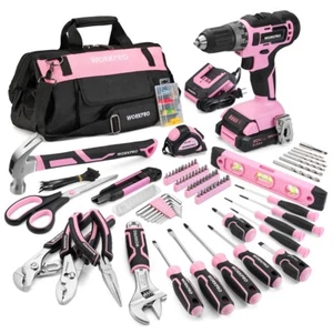 157PC Pink Drill Set Hand Tool Set 20V Cordless Drill Driver Household Pink Tool - Picture 1 of 10
