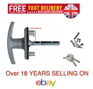 HENDERSON GARAGE DOOR LOCK HANDLE LOCKING GREY T BAR NEW KEYS REPLACEMENT PARTS - Picture 1 of 21