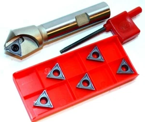 1x 45° Fasenfräser D=5-23mm-Z01-L100 + 5x TCMT 16T304-MM ( M10-M25 ) für VA - Picture 1 of 3