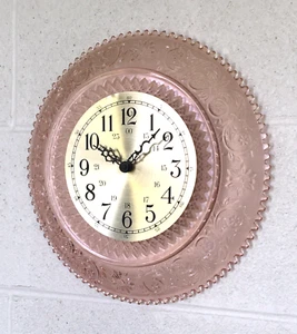 Vintage Tiara Indiana Glass Clock Pink 12" Battery Wall Clock WORKING - Picture 1 of 8