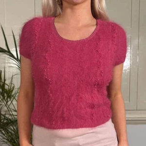 Liu Jo Cropped Top - Small Pink Angora Blend - Picture 1 of 7