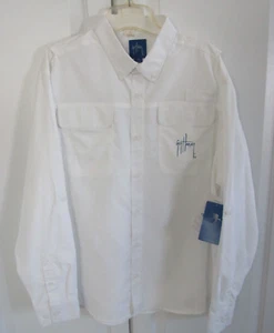 GUY HARVEY Long Sleeve Button Front Shirt Vented Back sz L WHITE NWT - Picture 1 of 6