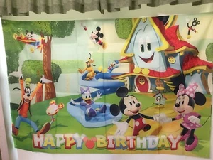Mickey Mouse Birthday Party Banner Backdrop Minnie Goofy Friends - Picture 1 of 6