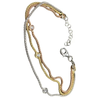 Bracciale donna multifilo color argento dorato ramato in argento925 e punti luce - Immagine 1 di 4